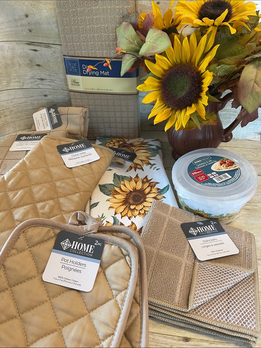 12 Pc. Set Sunflower & Light Brown Kitchen Towel Set & a Bit More - Picture 12 of 12